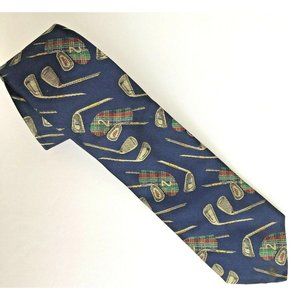 Brooks Brothers Makers Tie Golf Club 100% Silk Navy‎ Blue Made USA Necktie Mesn